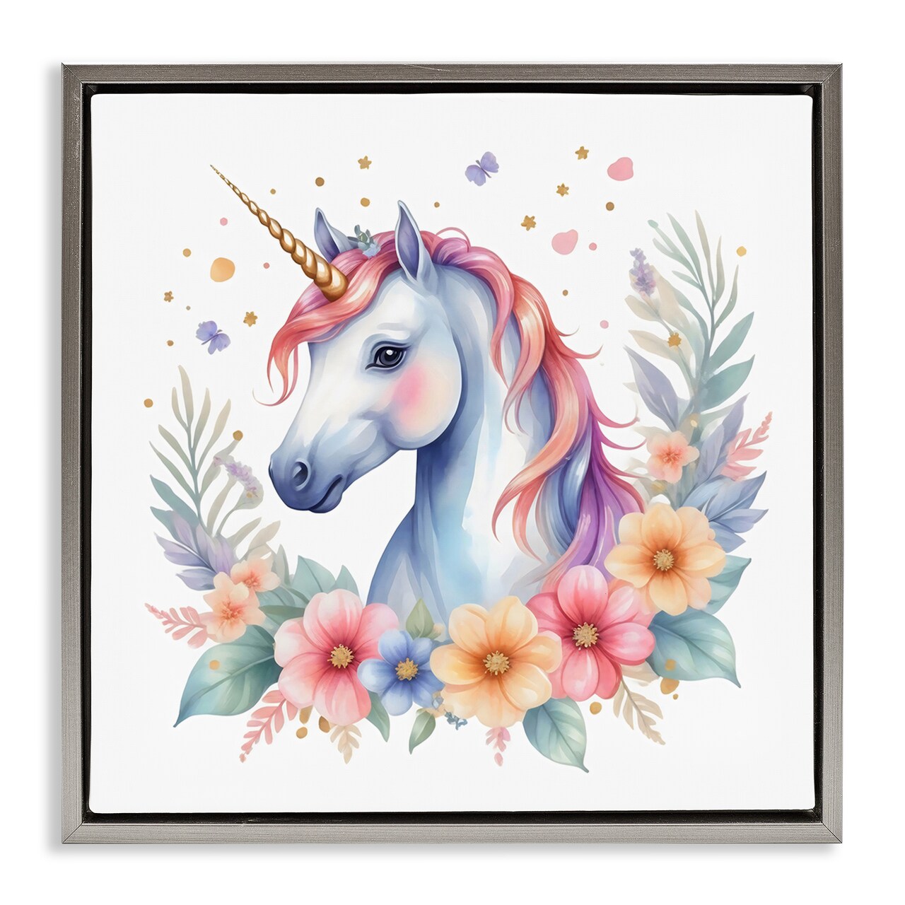Stupell Industries Colorful Unicorn with Flowers Floating Frame, design by Creative Studio